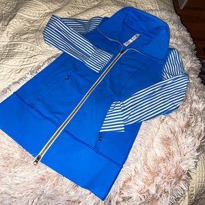 Blue & white striped cowl neck zippy